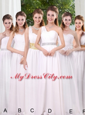 2015 White Empire Ruching Bridesmaid Dresses with Asymmetrical