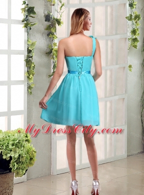 A Line One Shoulder Ruching Bridesmaid Dress with Belt