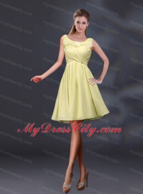 Bateau A Line Bridesmaid Dresses with Appliques and Ruching