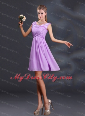 Bateau A Line Bridesmaid Dresses with Appliques and Ruching