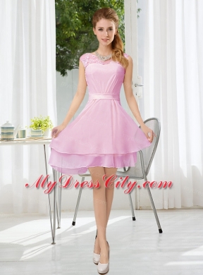 Bateau Belt Mini Length Bridesmaid Dress with Lace Up