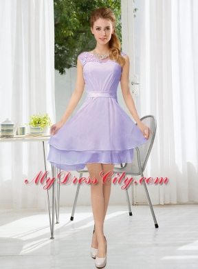 Bateau Belt Mini Length Bridesmaid Dress with Lace Up