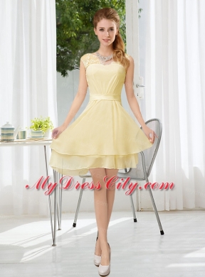 Bateau Belt Mini Length Bridesmaid Dress with Lace Up