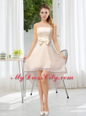 Champagne Chiffon Lace Up Bridesmaid Dress for 2015