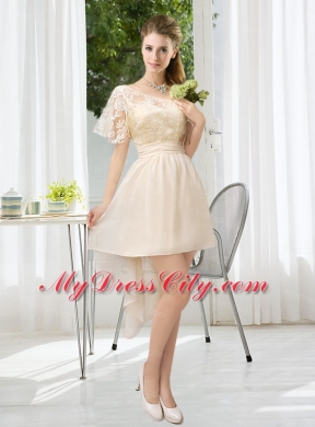 Champagne Chiffon Lace Up Bridesmaid Dress for 2015