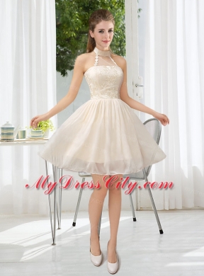 Champagne Chiffon Lace Up Bridesmaid Dress for 2015