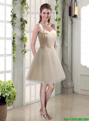 Champagne Ruched Handmade Flowers One Shoulder 2015 Mothr of The Bride  Dresses