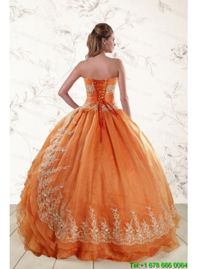 Cheap Strapless Appliques 2015 Quinceanera Dresses in Orange
