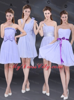 Chiffon Ruching 2015 Lavender Bridesmaid Dress with One Shoulder