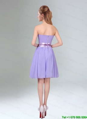 Decent Lavender Ruched Mini Length Mothr of The Bride  Dress   with Bowknot Sash