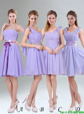 Decent Lavender Ruched Mini Length Mothr of The Bride  Dress   with Bowknot Sash