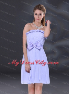 Lavender A Line Strapless Bridesmaid Dress with Bowknot