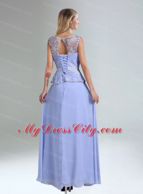 Lavender Belt and Lace Empire 2015 Bridesmaid Dress with Bateau