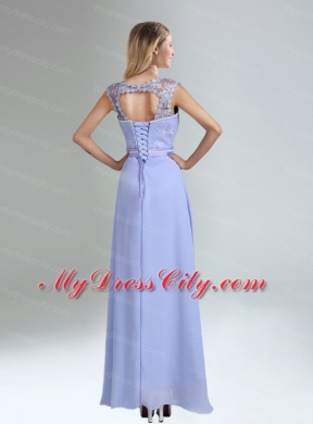 Lavender Scoop Belt and Lace  Empire 2015 Bridesmaid Dress