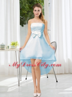 Luxurious Strapless A Line Bridesmaid Dress with Belt and Lace