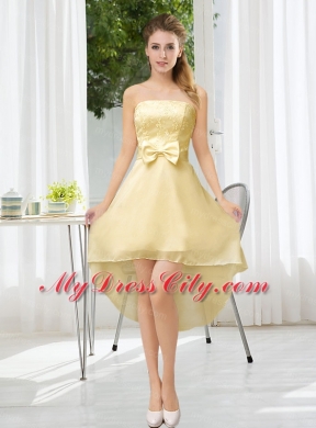 Luxurious Strapless A Line Bridesmaid Dress with Belt and Lace