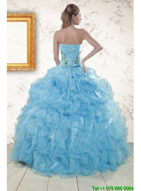 New Style Embroidery 2015 Quinceanera Dresses in Baby Blue