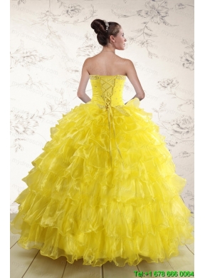 New Style Yellow Quinceanera Dresses with Beading and Ruffles