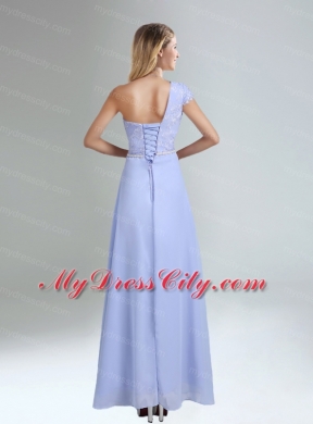 One Shoulder Belt Empire 2015 Appliques Bridesmaid Dress in Lavender