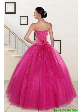 Perfect Fuchsia Quinceanera Dresses with Beading and Appliques for 2015