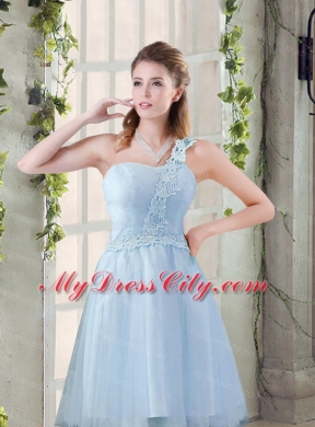 Popular A Line Appliques Bridesmaid Dress with One Shoulder