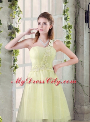 Popular A Line Appliques Bridesmaid Dress with One Shoulder