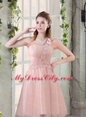 Popular A Line Appliques Bridesmaid Dress with One Shoulder