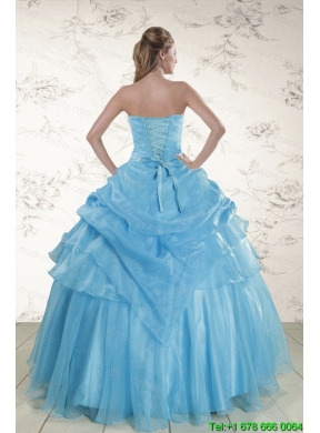 Pretty Aqua Blue 2015 Strapless Quinceanera Dresses with Beading