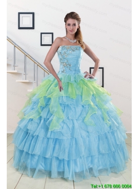 Pretty Beading Strapless Multi-color Quinceanera Dress for 2015