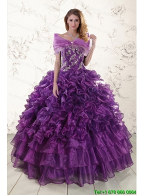 Purple Strapless 2015 Quinceanera Dress with Appliques