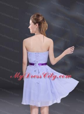 Ruching and Belt Chiffon Bridesmaid Dress in Lavender