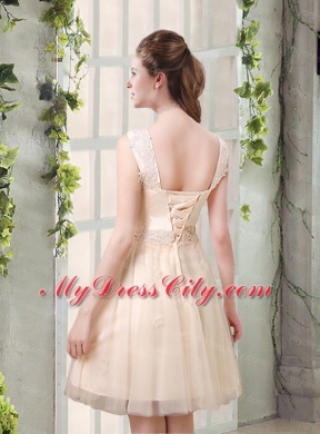 Straps A Line Champagne Bridesmaid Dress with Appliques