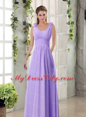 Straps Empire Ruching Hand Made Flowers 2015 Bridesmaid Dresses