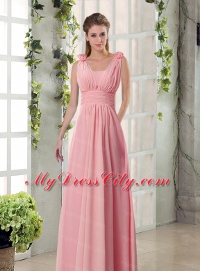 Straps Empire Ruching Hand Made Flowers 2015 Bridesmaid Dresses