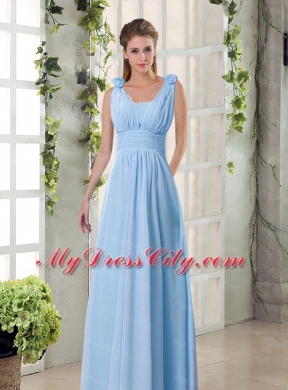 Straps Empire Ruching Hand Made Flowers 2015 Bridesmaid Dresses