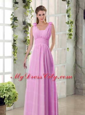 Straps Empire Ruching Hand Made Flowers 2015 Bridesmaid Dresses