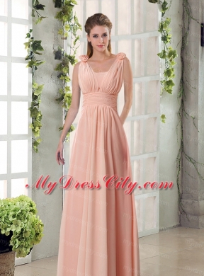 Straps Empire Ruching Hand Made Flowers 2015 Bridesmaid Dresses