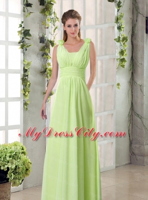 Straps Empire Ruching Hand Made Flowers 2015 Bridesmaid Dresses