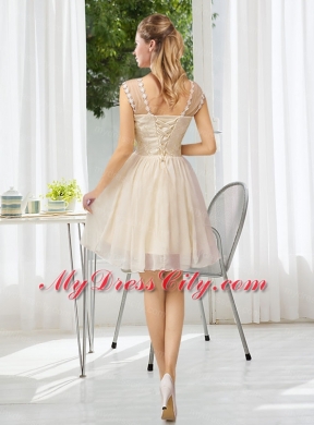 Straps Lace Sleeveless Bridesmaid Dress with Mini Length