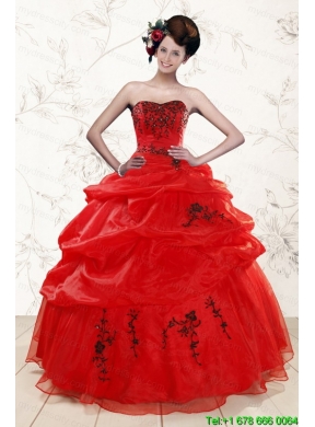 Sweetheart Red Quinceanera Dresses With Applique for 2015