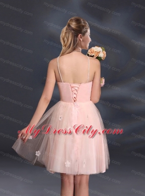 Tulle Appliques Mini Length 2015 Bridesmaid Dresses with Halter