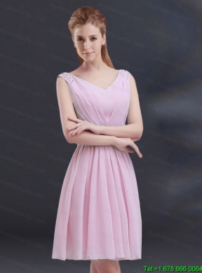 V Neck Beading 2015 Mother Dress with Ruching