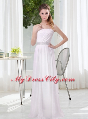 White Ruching Empire Bridesmaid Dresses for 2015