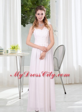 White Ruching Empire Bridesmaid Dresses for 2015