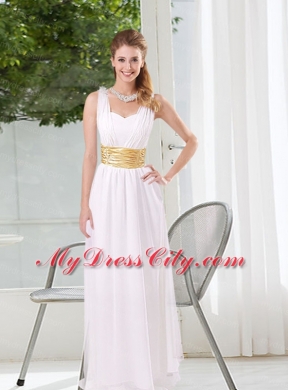 White Ruching Empire Bridesmaid Dresses for 2015