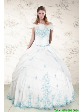 Wonderful Strapless Appliques 2015 Quinceanera Dresses in White