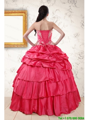 2015 The Super Hot Appliques Sweet 16 Dresses in Coral Red