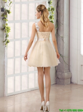 Appliques A Line Mini Length Mothr of The Bride Dress with One   Shoulder