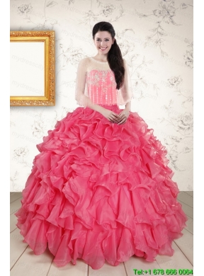 Beading and Ruffles 2015 Hot Pink Quinceanera Dresses with Strapless