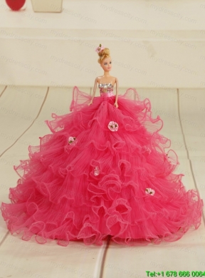 Beading and Ruffles 2015 Hot Pink Quinceanera Dresses with Strapless